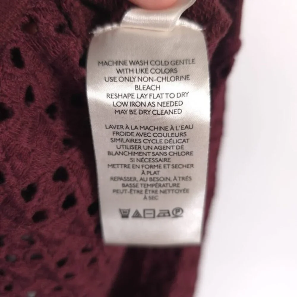 Anthropologie Plum Eyelet Yoke VNeck Pullover Sweatshirt Ballon Sleeve Top SMALL